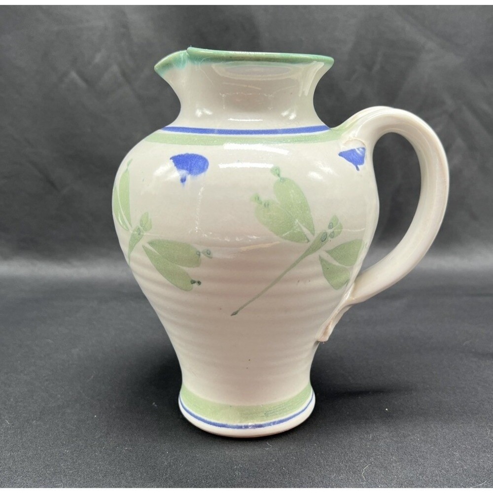E Saslaw Lincoln VT Studio Pottery Pitcher Dragonfly Hand Painted Stoneware
